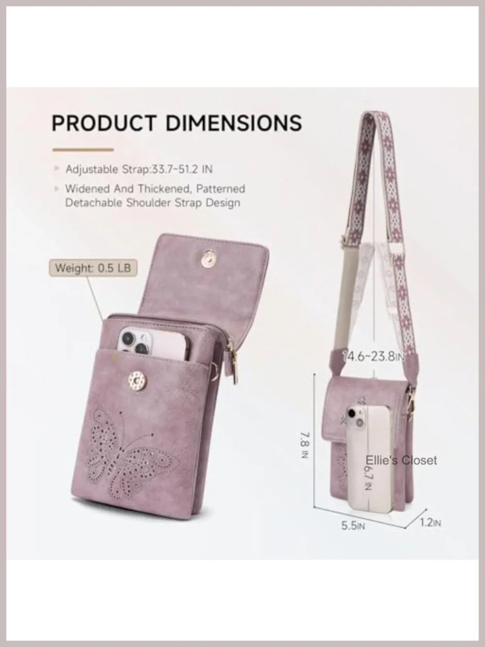 Vegan Leather Mini Crossbody Bag with Triple Pockets for Phones Up to 6.7